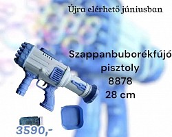 Újra elérhető júniusban,   🫧TÖBB MINT 2500 BUBORÉK PERCENKÉNT🫧 🤣😳😳A szórakozás garantált😳😳🤣  🫧🫧🫧Szappanbuborék-fújó pisztoly🫧🫧🫧 Termék kód:8878  🍀A készlet tartalmaz egy tálcát és buborékfújó folyadékot (50 ml). 🫧🫧🫧🫧 🍀FOLYADÉK ÉS TÁLCA A KÉSZLET RÉSZE‼️ 🍀4 db AA elemmel működik (nem tartozék). 28 cm